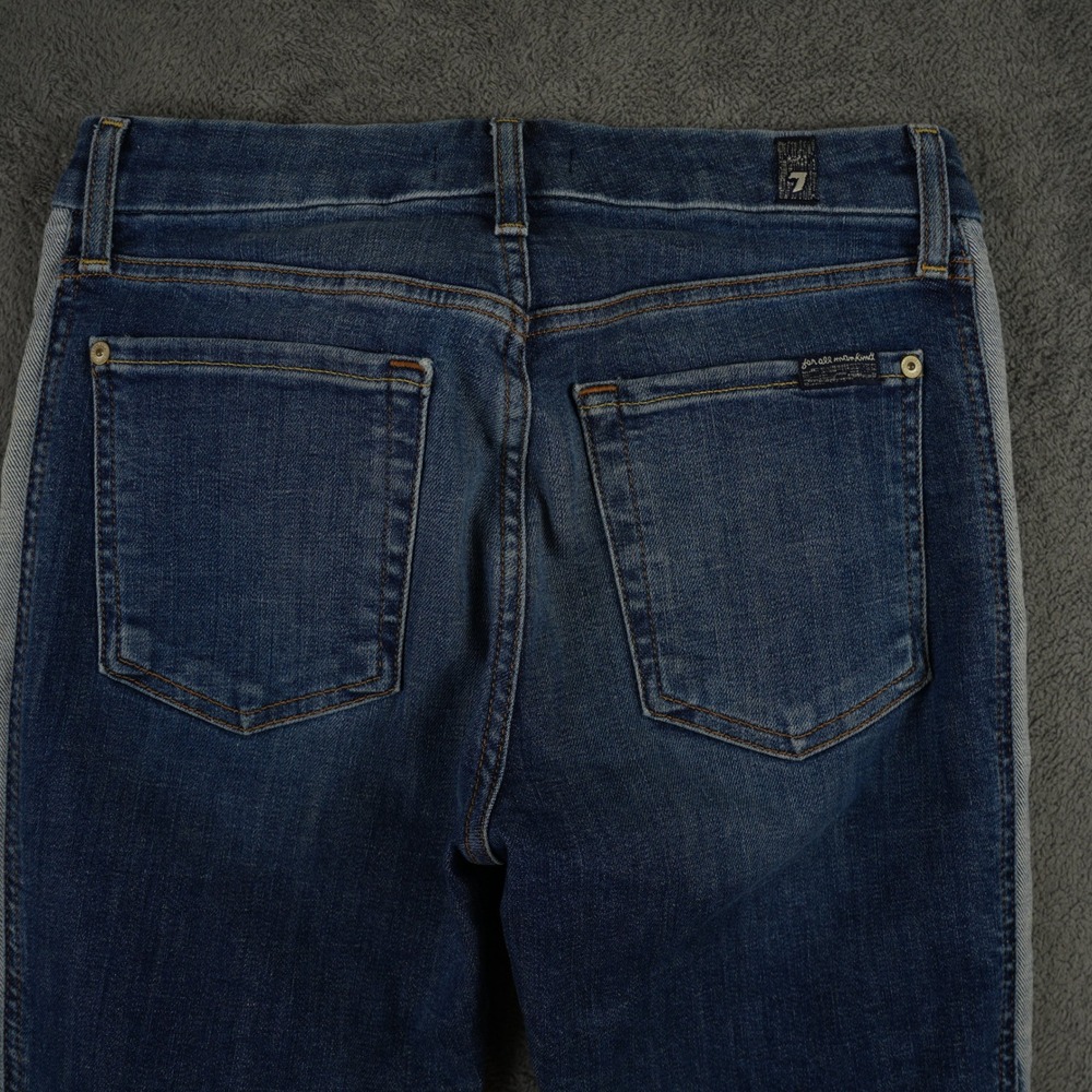 7 For All Mankind Ankle Skinny Jeans Womens 30 Blue Side Stripe Raw Hem - Picture 5 of 13
